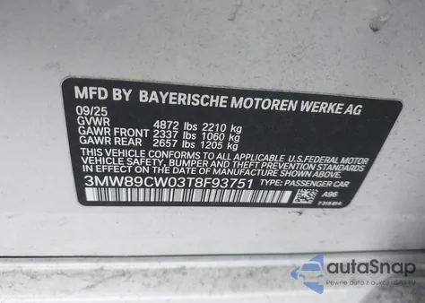 2026 BMW 330I xDrive Na from USA, damaged, VIN 3MW89CW03T8F93751